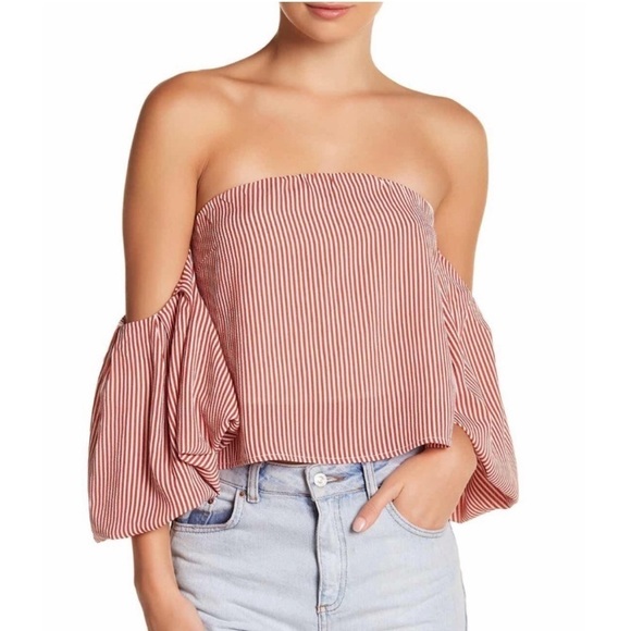 Good Luck Gem Off the Shoulder Striped Crop Top - Picture 1 of 7